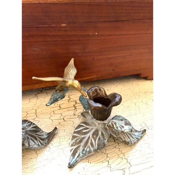 Brass Humming Bird Taper Candle holders Set Vintage Art Nouveau - Picture 12 of 13